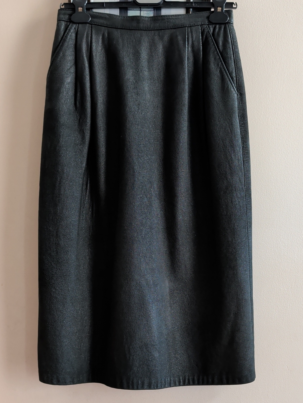 Y.C. Options Vintage Black Leather Midi Skirt